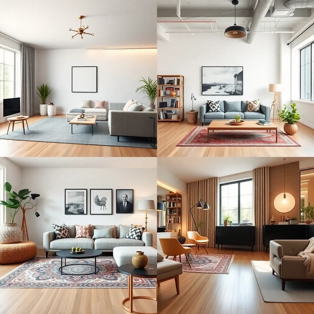 AI interior style explorer showing same room in four different design styles